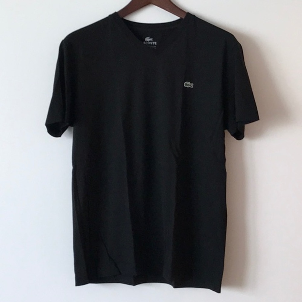 Black Lacoste V-Neck Supima Cotton T-Shirt Size 5